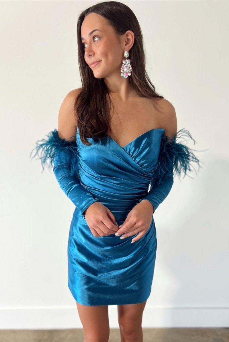 Rosalyn |Sheath Satin Strapless Homecoming Dress with Long Sleeves