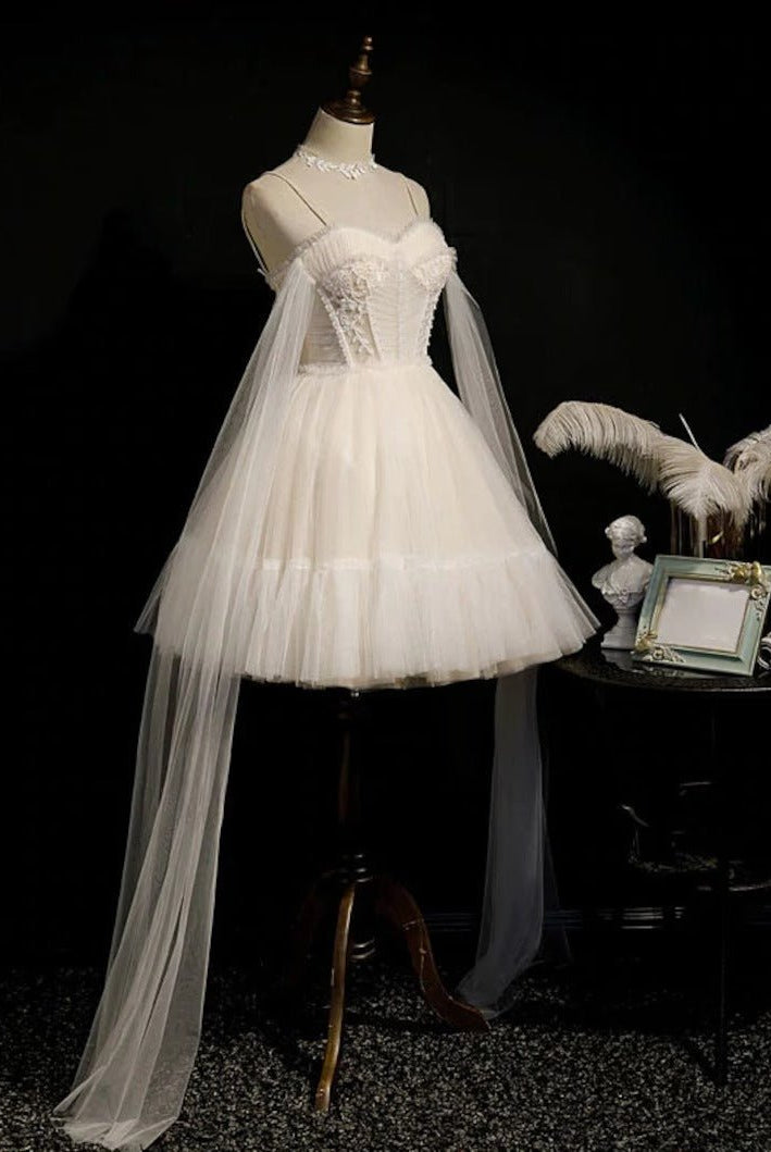 Rosa | Spaghetti Straps Tulle Lace Appliques Short Prom Dresses With Bow