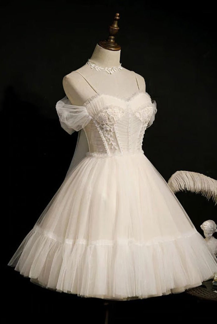 Rosa | Spaghetti Straps Tulle Lace Appliques Short Prom Dresses With Bow