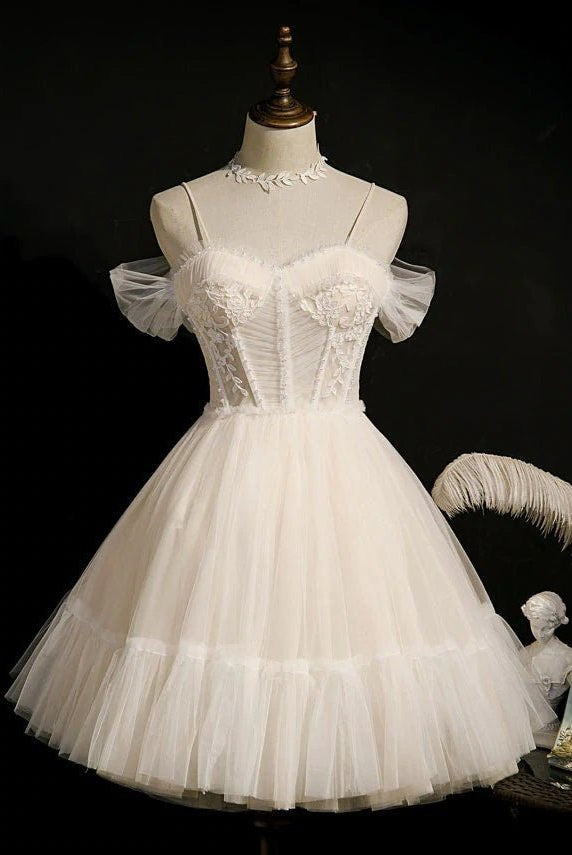 Rosa | Spaghetti Straps Tulle Lace Appliques Short Prom Dresses With Bow