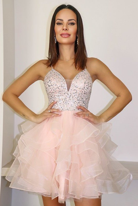 Amelia |A Line V Neck Tulle Homecoming Dress