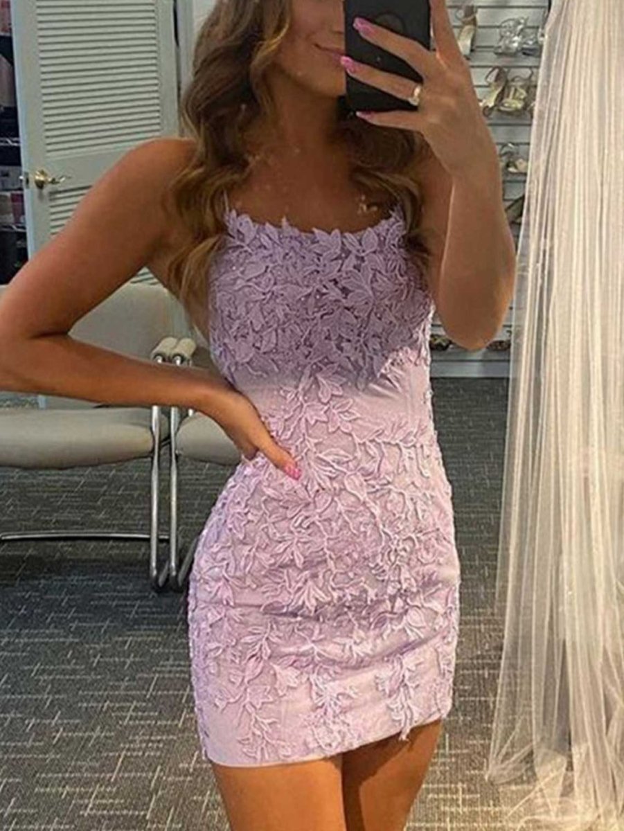 Amari |Sheath Spaghetti Straps Lace Short Homecoming & Cocktail Dresses – Homecoming Dress by KissProm | Available at KissProm