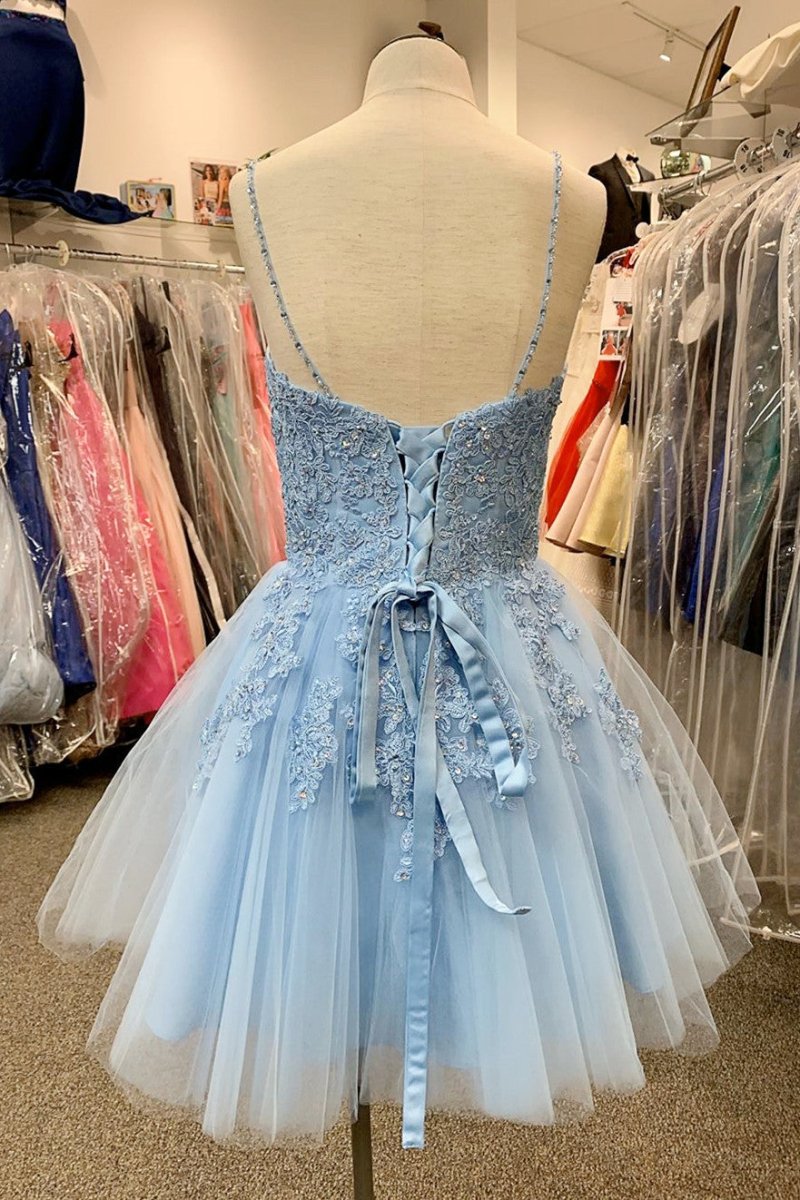 V Neck Short Sky Blue Homecoming Dress