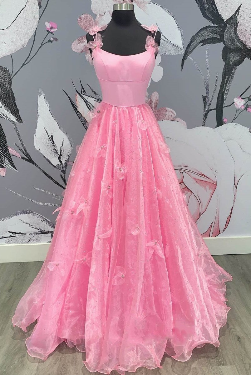 Sarahi |A Line Spaghetti Straps Organza Prom Dress - KissProm