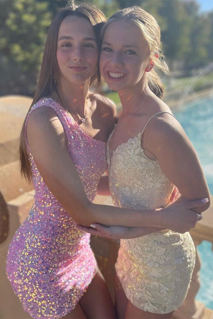 Brielle |Sheath Lace Keyhole Back Homecoming Dress