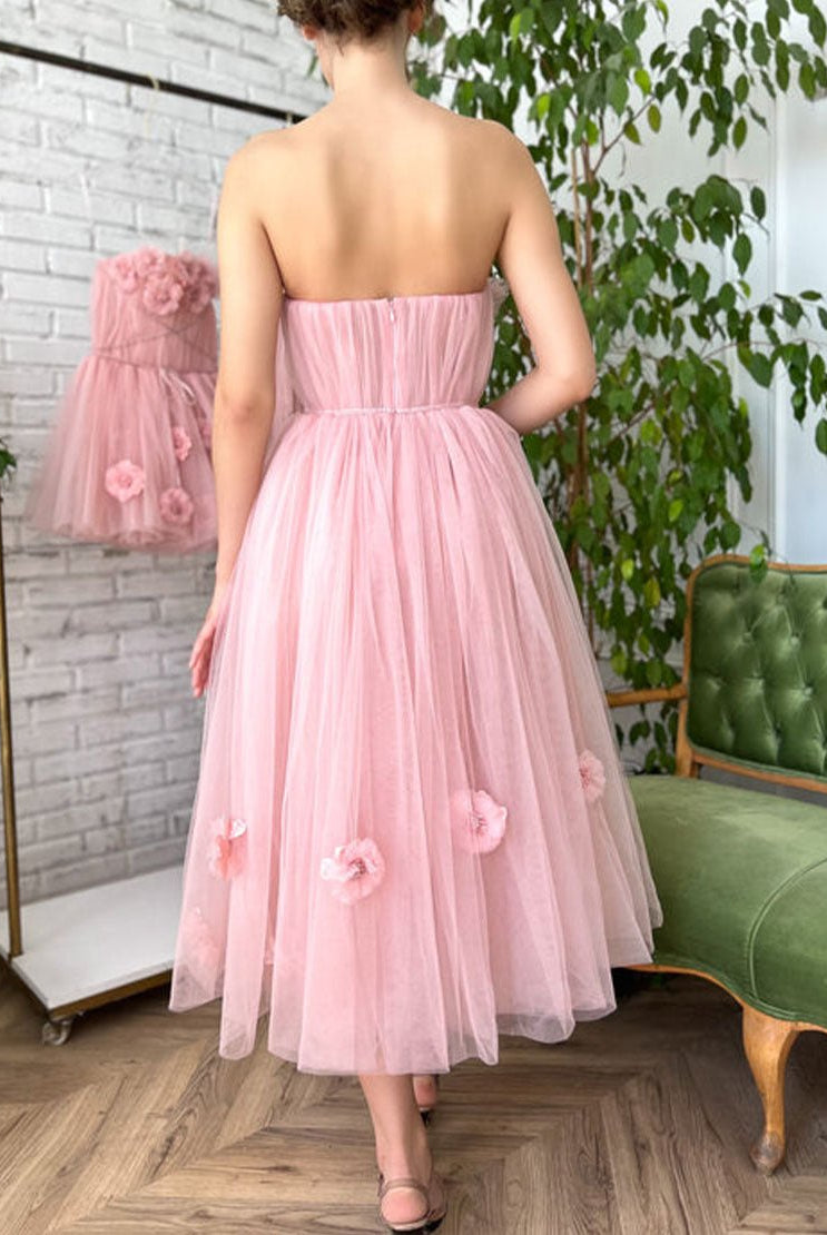 Pandora |Princess Strapless Light Pink Prom Dress with Flowers