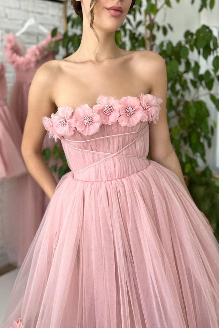 Pandora |Princess Strapless Light Pink Prom Dress with Flowers