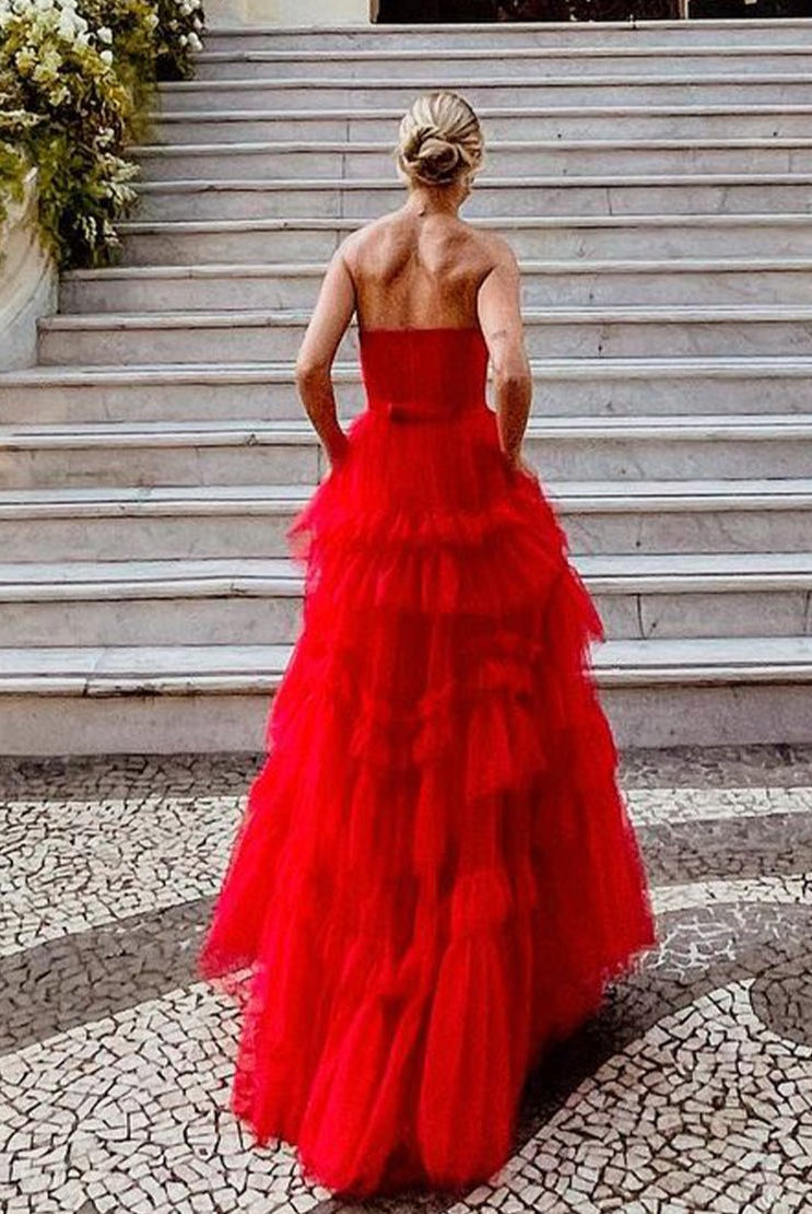 Matilda |A-Line Strapless Ruffled Tulle Prom Dress