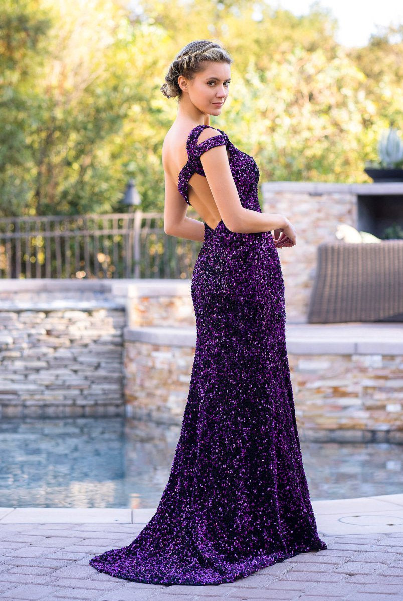 Grape Mermaid One-Shoulder Sequin Long Prom Dress with Slit