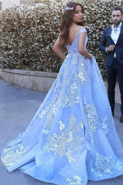 Alivia | Sky Blue Ball Gown Lace Appliqued Off the Shoulder Quinceanera Dress