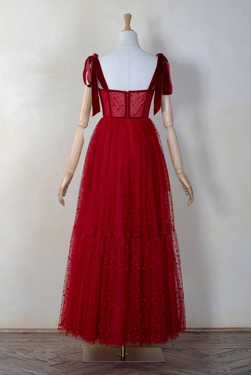 Corset Dotted Tulle Maxi Length Prom Dress