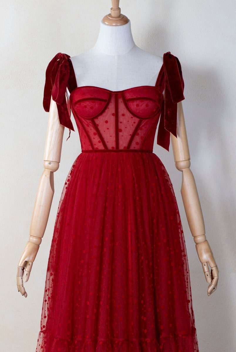 Corset Dotted Tulle Maxi Length Prom Dress