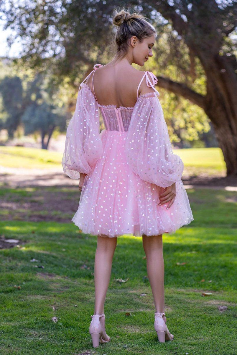 Corset Glitter Hearts Above Knee Length Tulle Dress