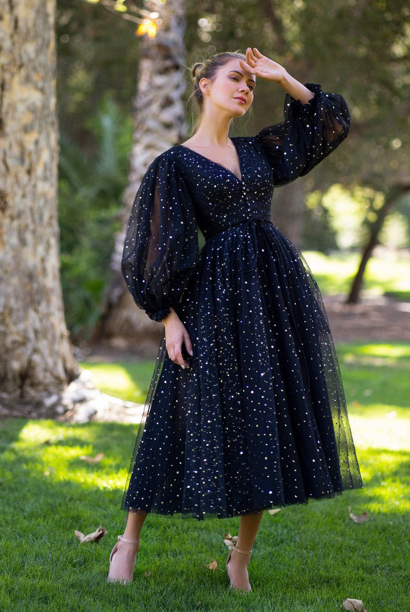 Starry Night V-Neckline Dress