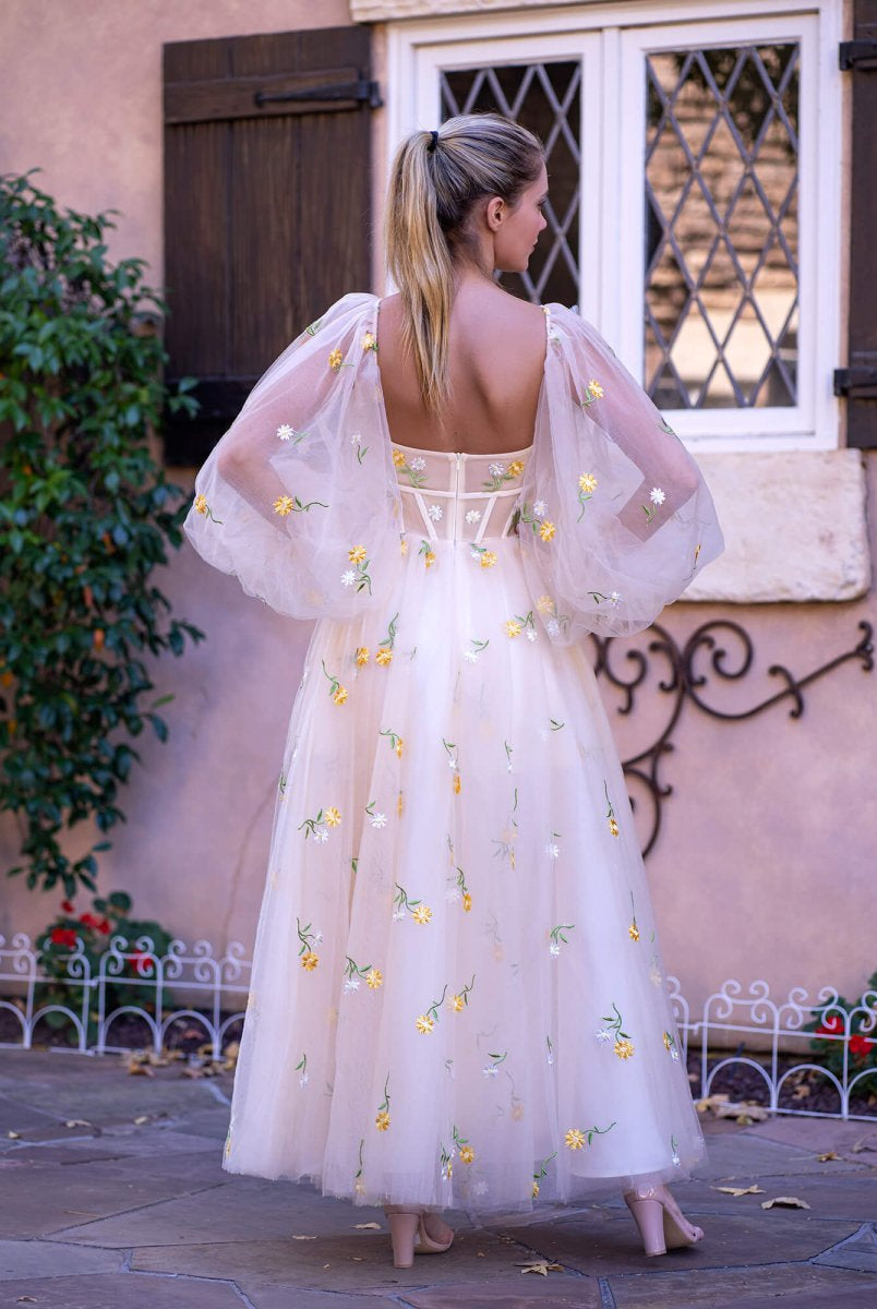 Sweetheart Neck Embroidered Lace Maxi Length Tulle Gown