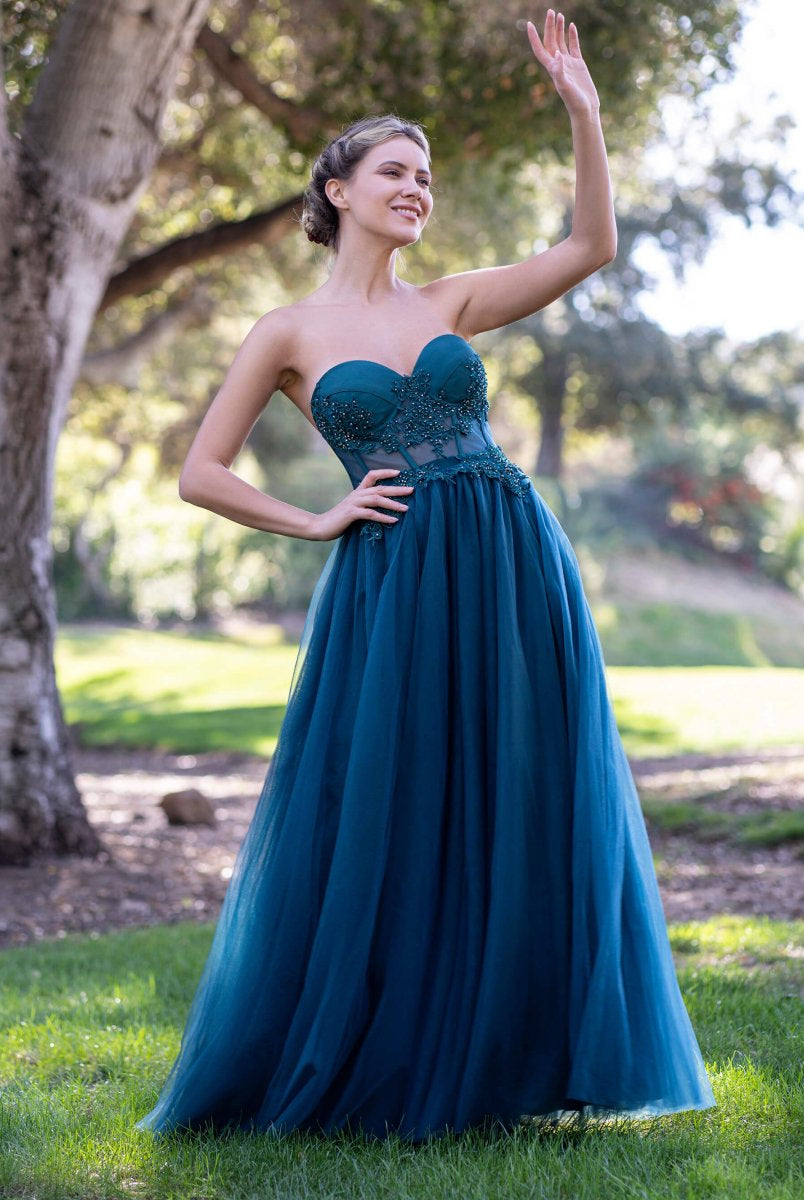 Corset Lace Floor Length Tulle Prom Dress