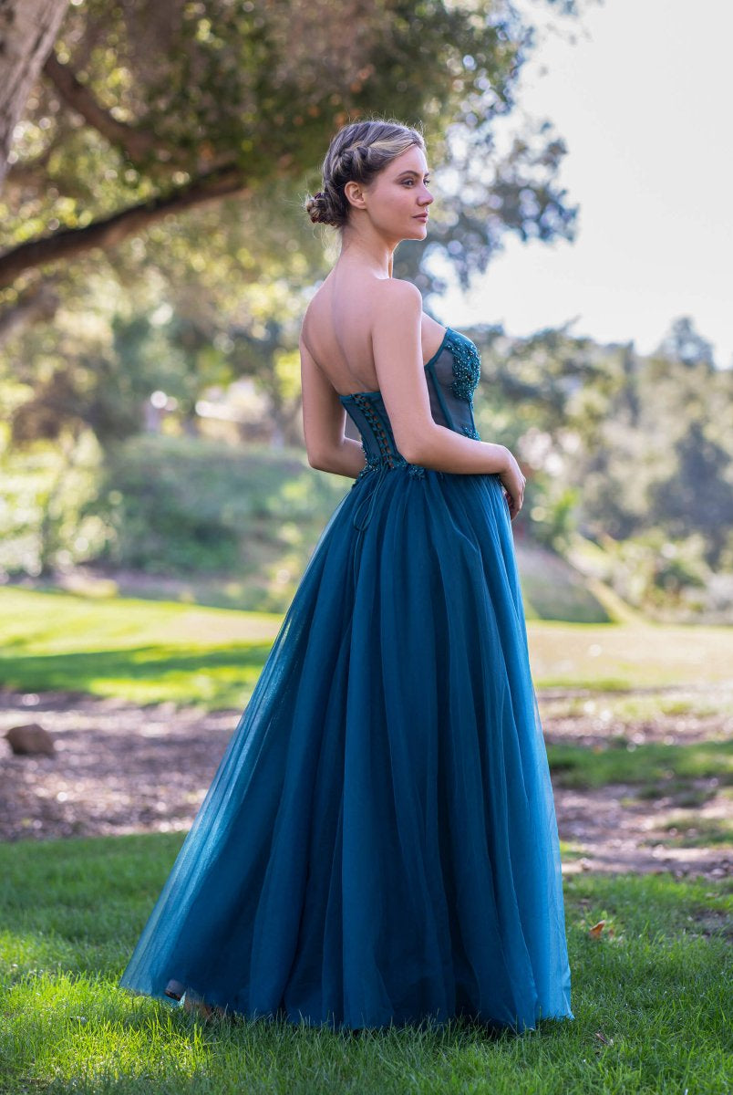 Corset Lace Floor Length Tulle Prom Dress