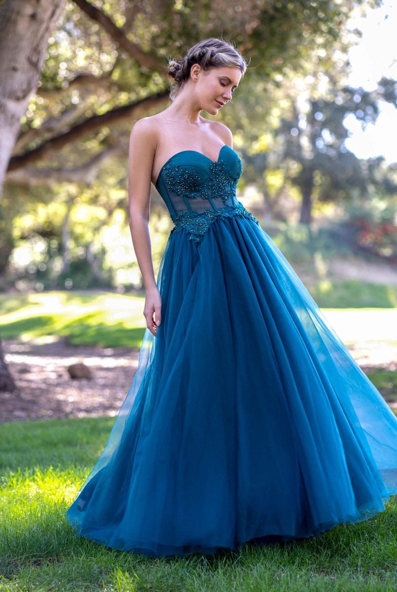 Corset Lace Floor Length Tulle Prom Dress