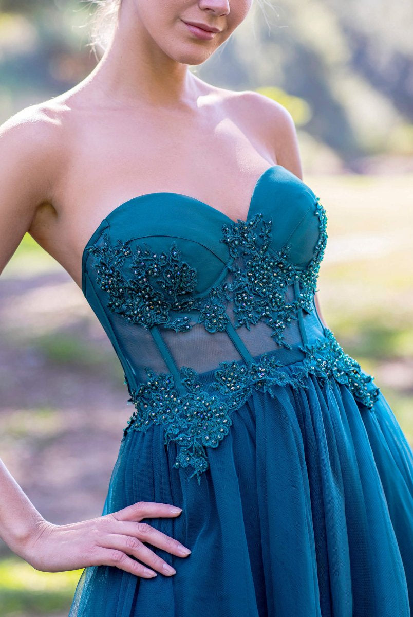 Corset Lace Floor Length Tulle Prom Dress