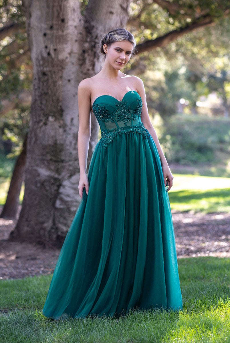Corset Lace Floor Length Tulle Prom Dress