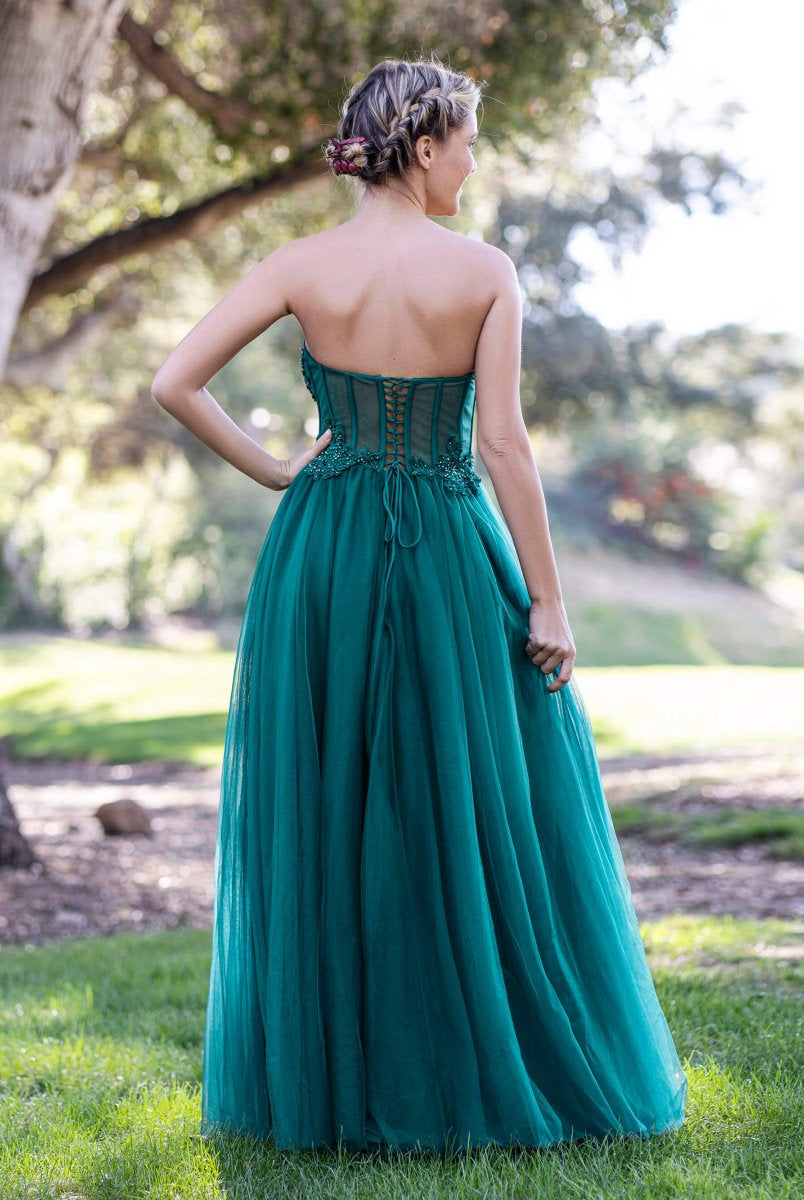 Corset Lace Floor Length Tulle Prom Dress