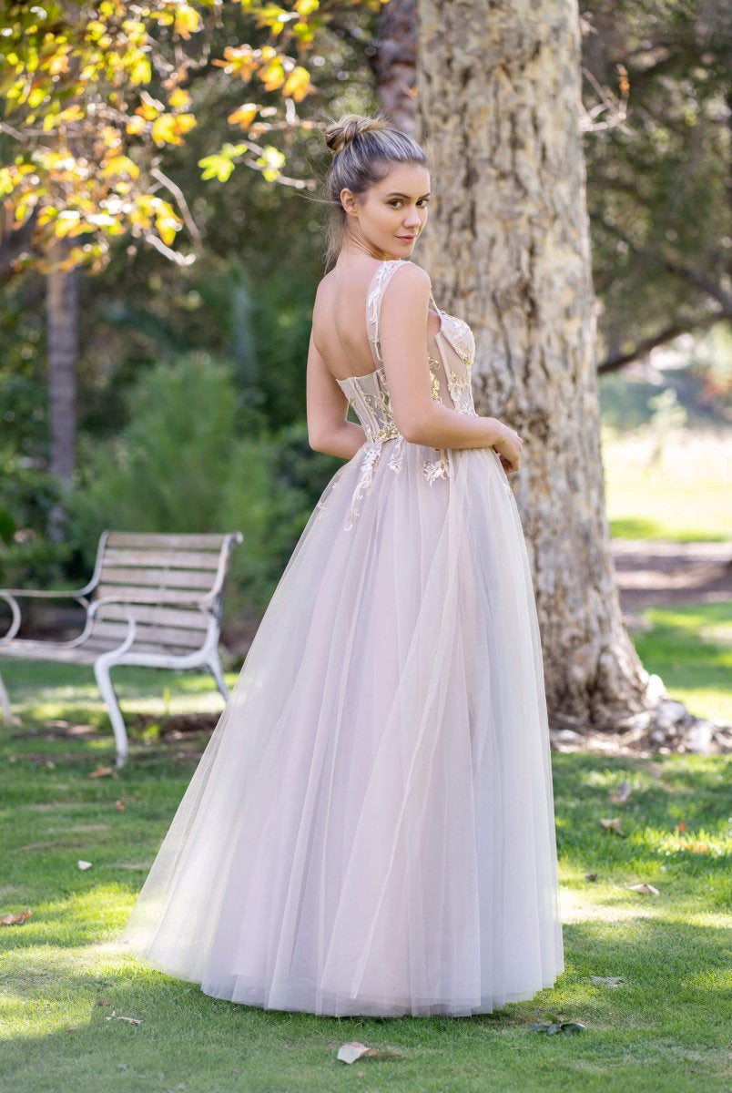 Corset Lace Floor Length Tulle Applique Prom Dress - KissProm