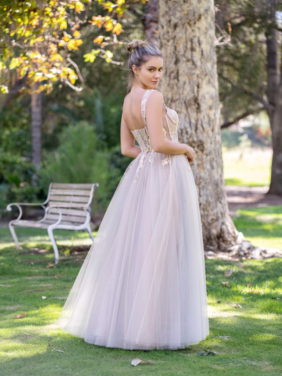 Corset Lace Floor Length Tulle Applique Prom Dress - KissProm