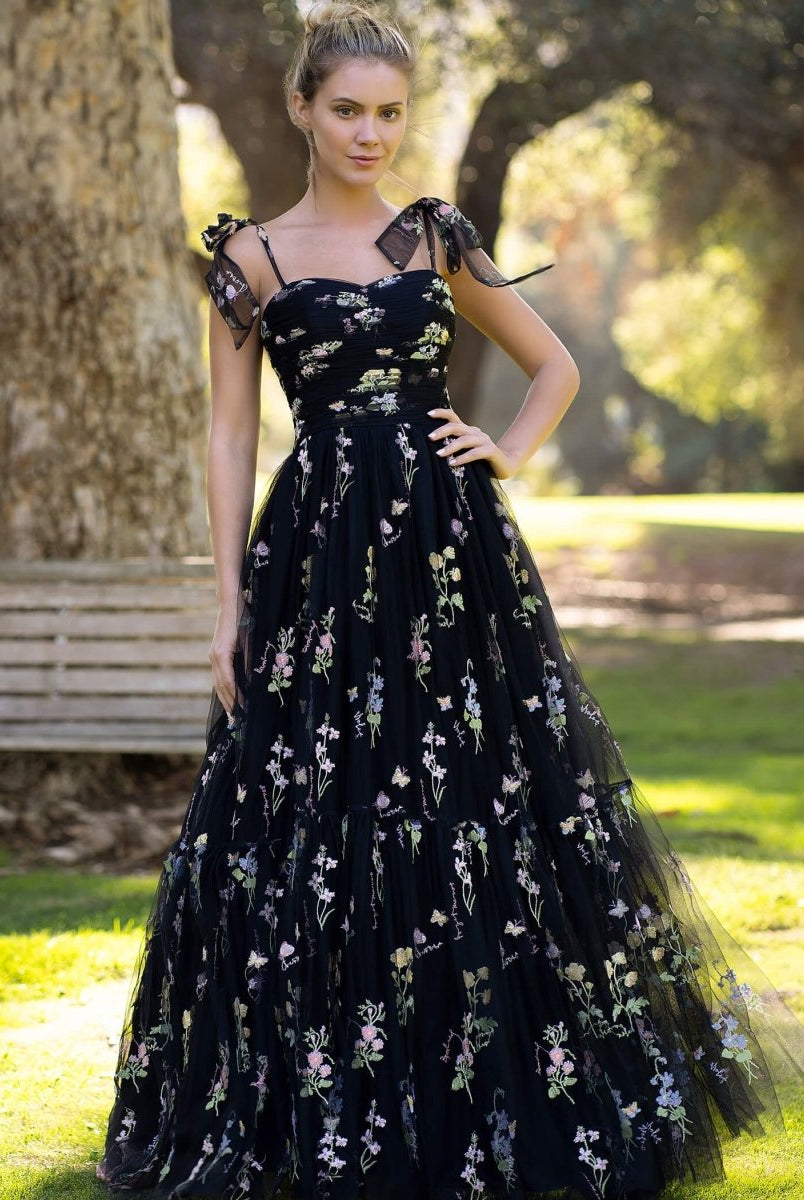 Sweetheart Neck Floor Length Tulle Embroidery Floral Prom Dress
