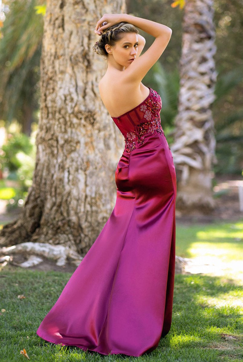 Sweetheart Neckline Sequin Lace Top Satin Floor Length Prom Dress - KissProm