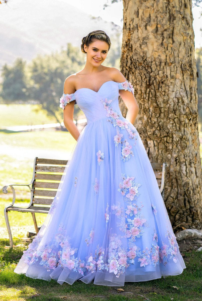 Bernadette |A Line off the shoulder Applique Tulle Floor Length Prom Dress