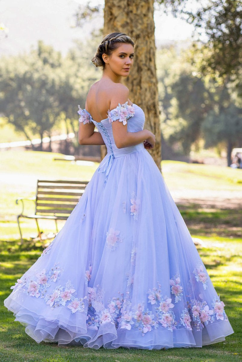Bernadette |A Line off the shoulder Applique Tulle Floor Length Prom Dress