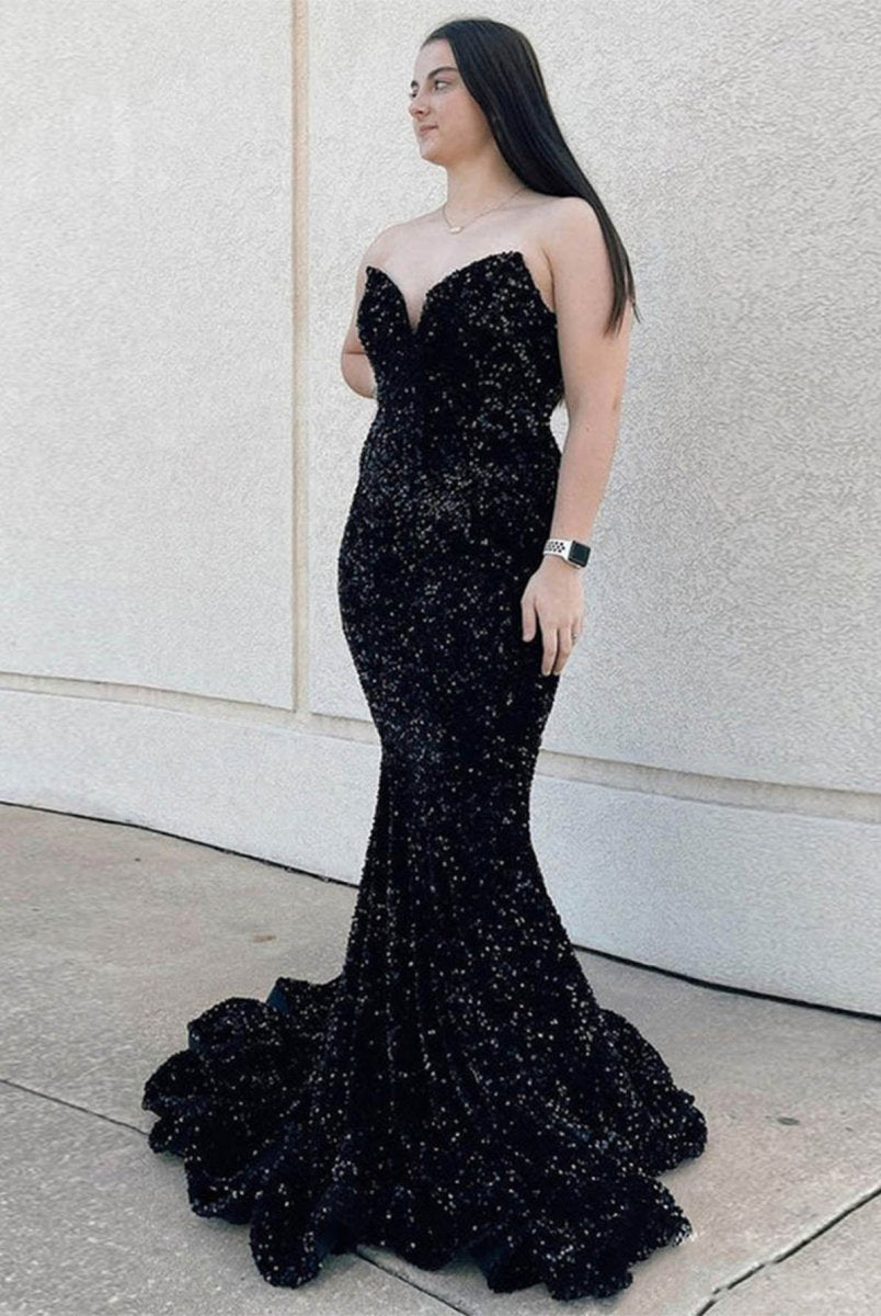 Ulissa| Red Mermaid Sweetheart Neck Sequins Long Prom Dresses - KissProm