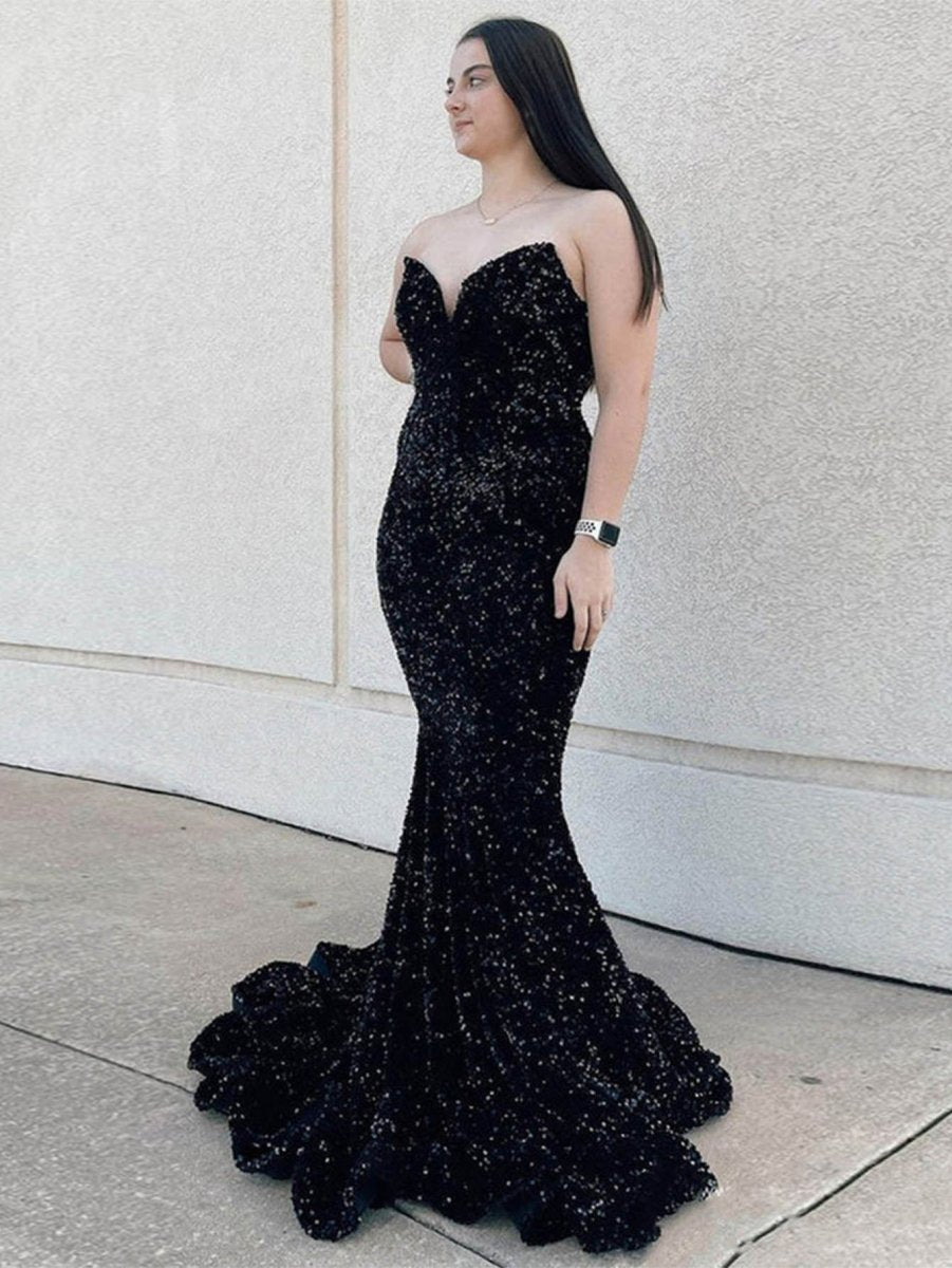 Ulissa| Red Mermaid Sweetheart Neck Sequins Long Prom Dresses - KissProm