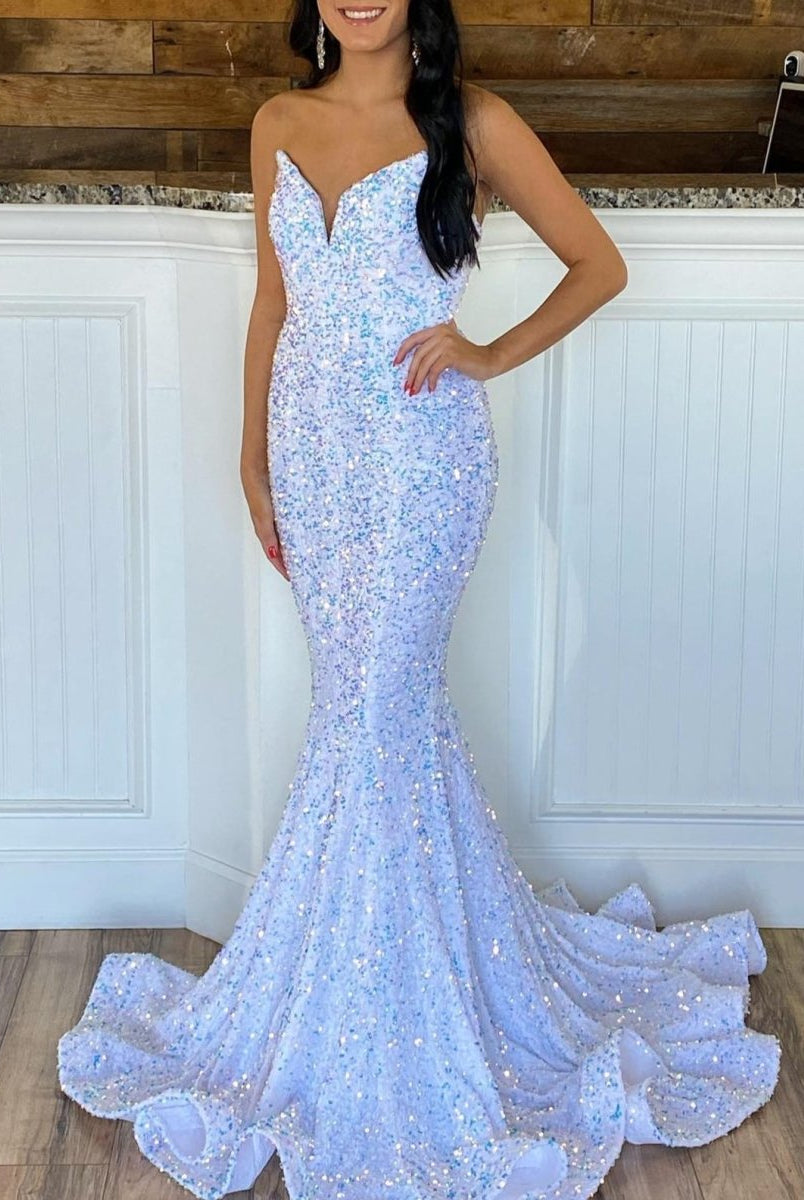 Ulissa| Red Mermaid Sweetheart Neck Sequins Long Prom Dresses - KissProm
