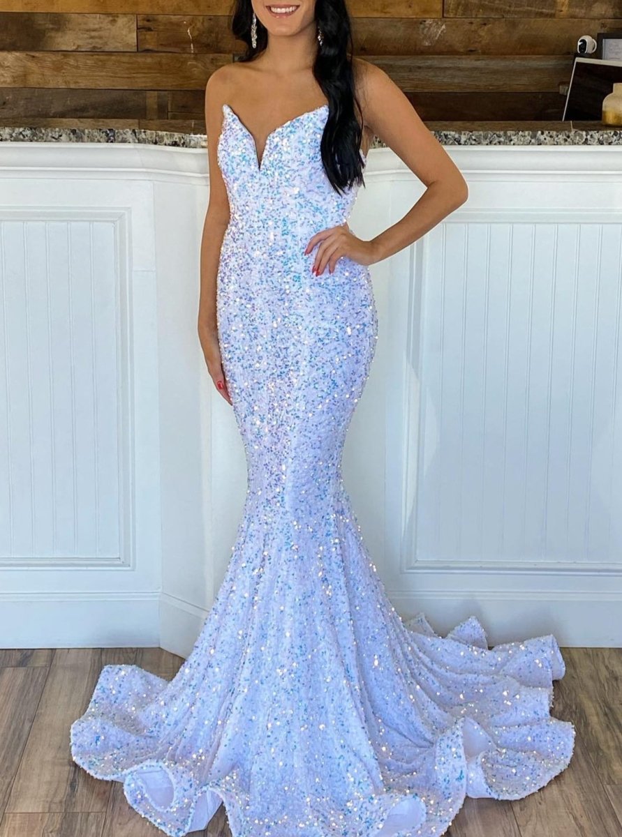 Ulissa| Red Mermaid Sweetheart Neck Sequins Long Prom Dresses - KissProm