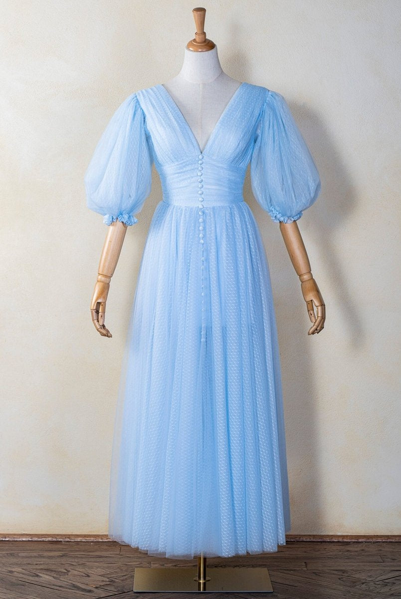 V - neck Maxi Length Tulle Prom Dress - KissProm