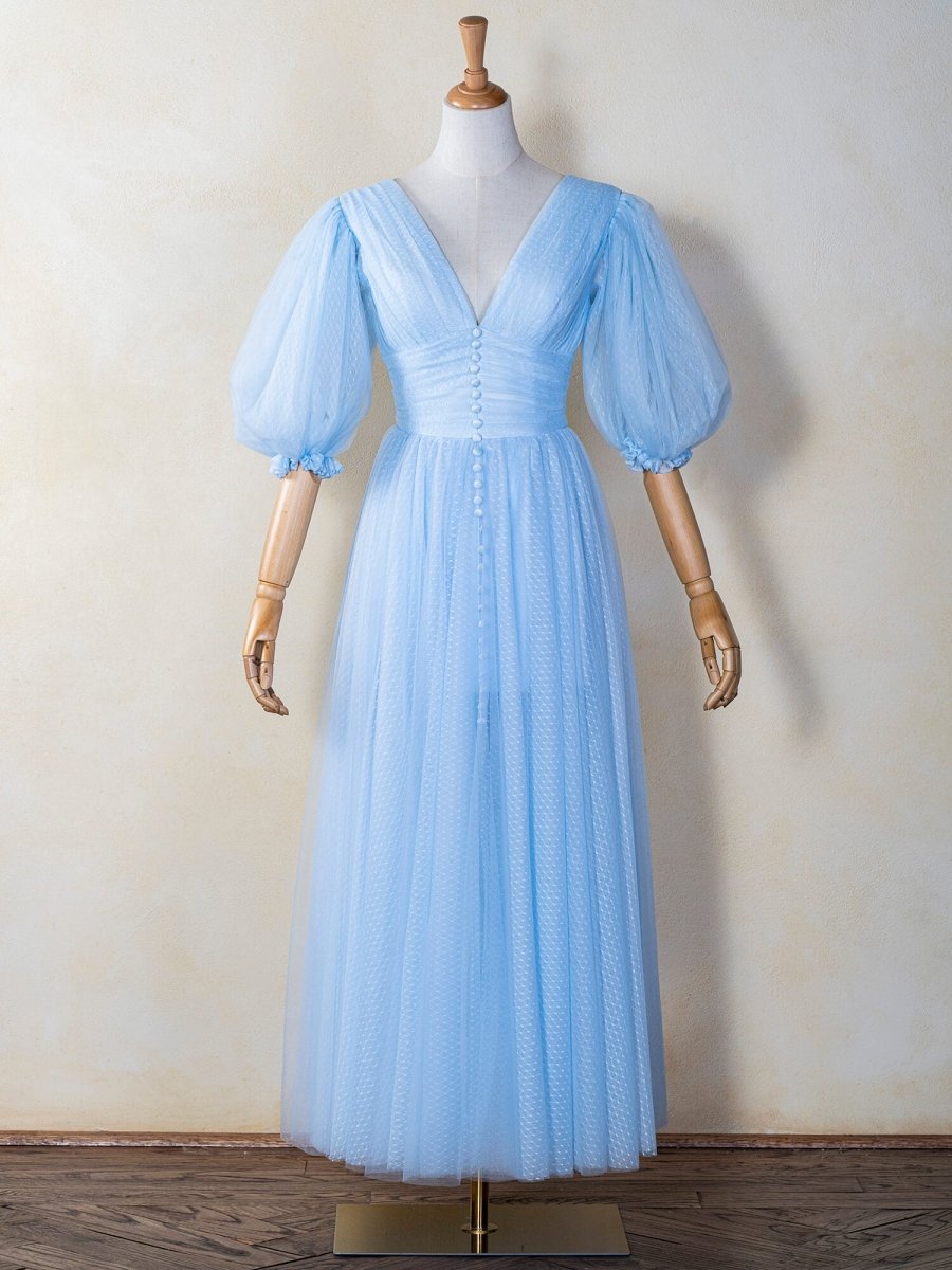 V - neck Maxi Length Tulle Prom Dress - KissProm