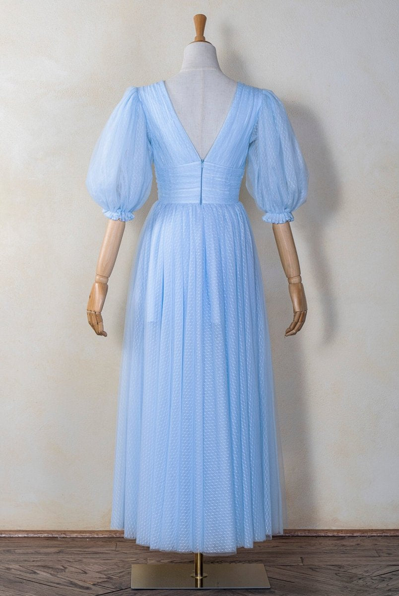 V - neck Maxi Length Tulle Prom Dress - KissProm