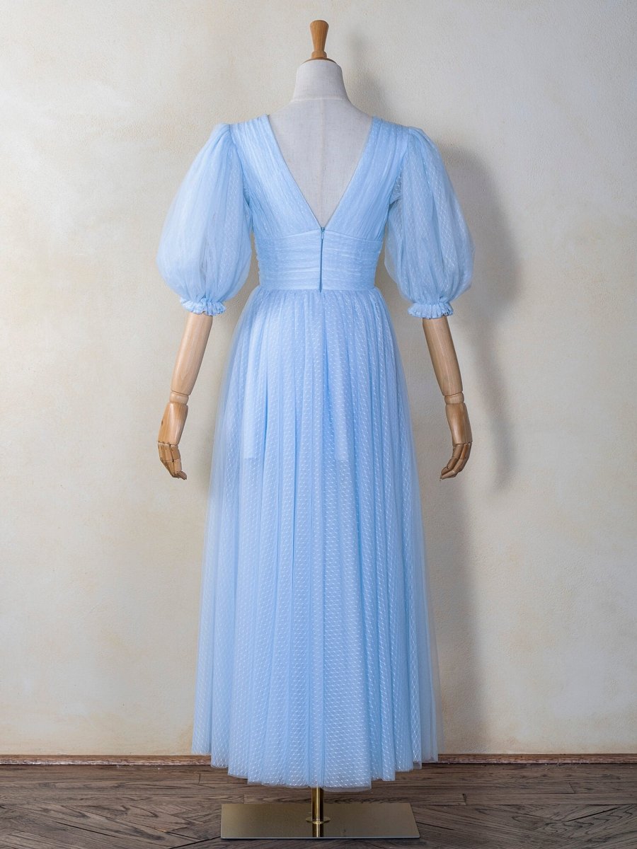 V - neck Maxi Length Tulle Prom Dress - KissProm