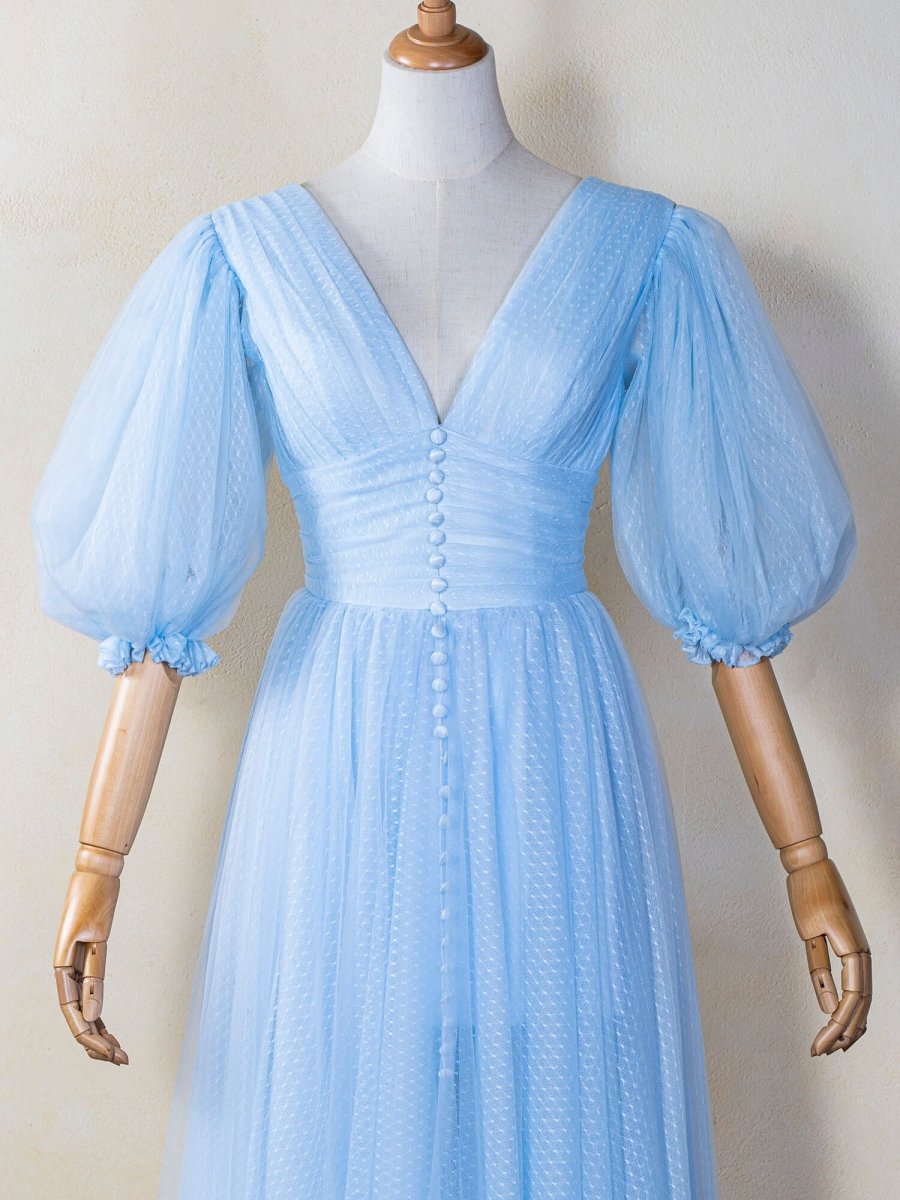 V - neck Maxi Length Tulle Prom Dress - KissProm