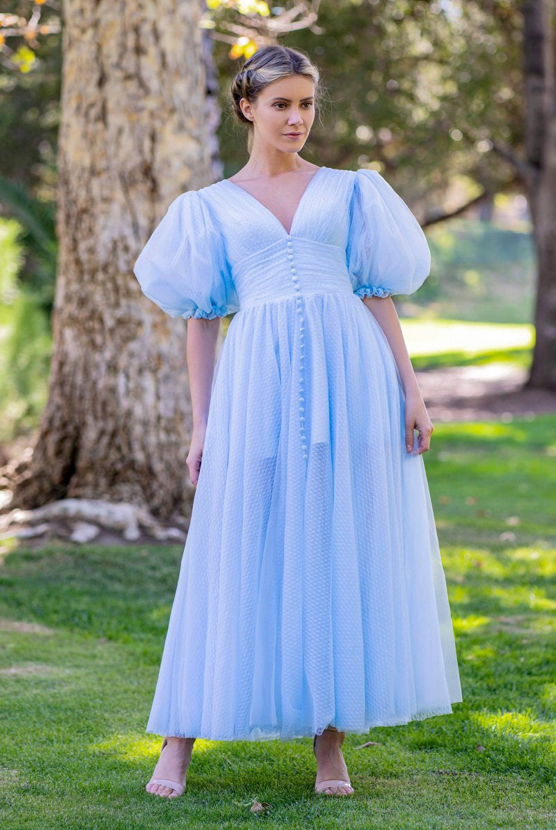 V - neck Maxi Length Tulle Prom Dress - KissProm