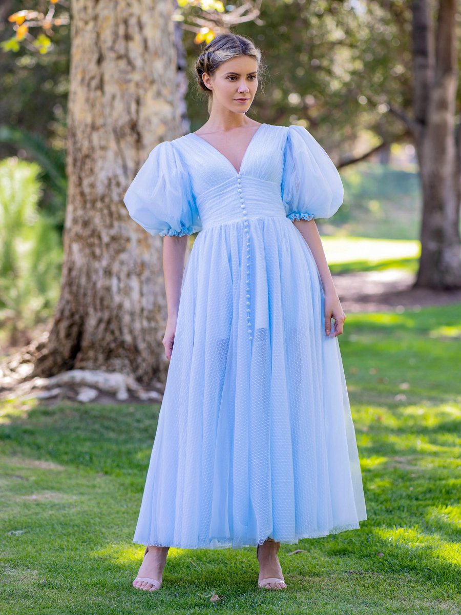 V - neck Maxi Length Tulle Prom Dress - KissProm