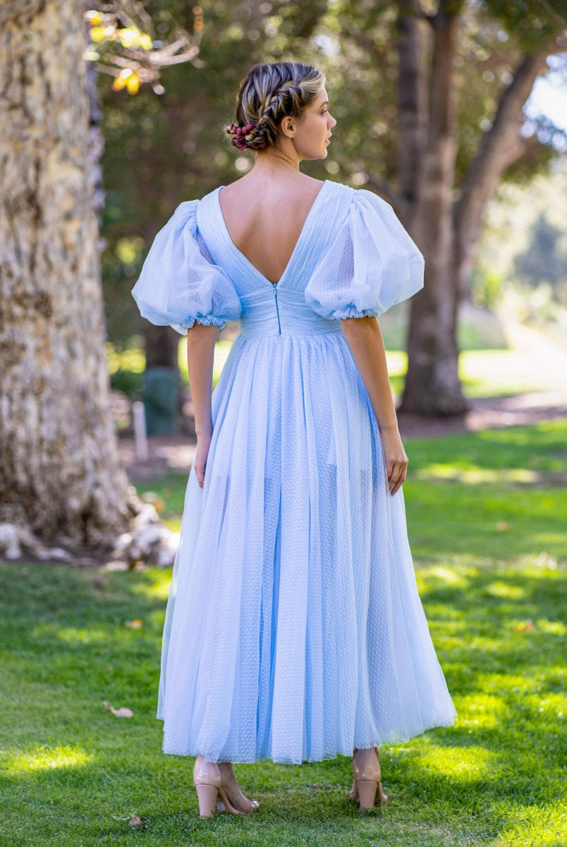 V - neck Maxi Length Tulle Prom Dress - KissProm