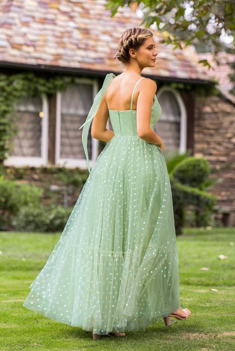 V - neck Dotted Floor Length Tulle Prom Dress - KissProm