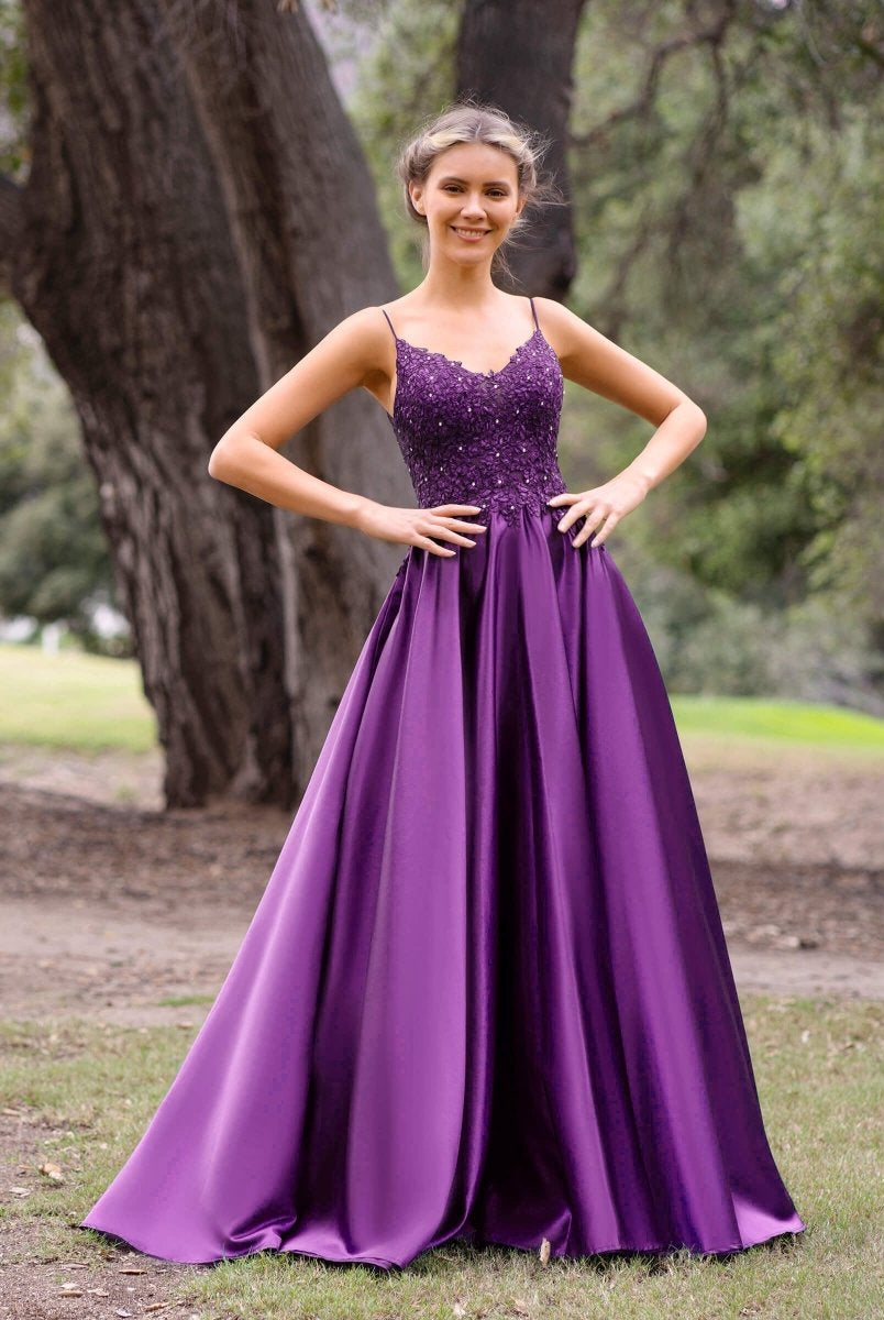 V-Neck Lace Stain A-Line Floor-length Evening Dress