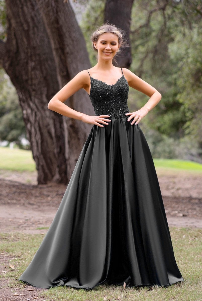 V-Neck Lace Stain A-Line Floor-length Evening Dress