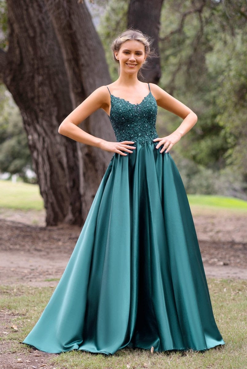 V-Neck Lace Stain A-Line Floor-length Evening Dress