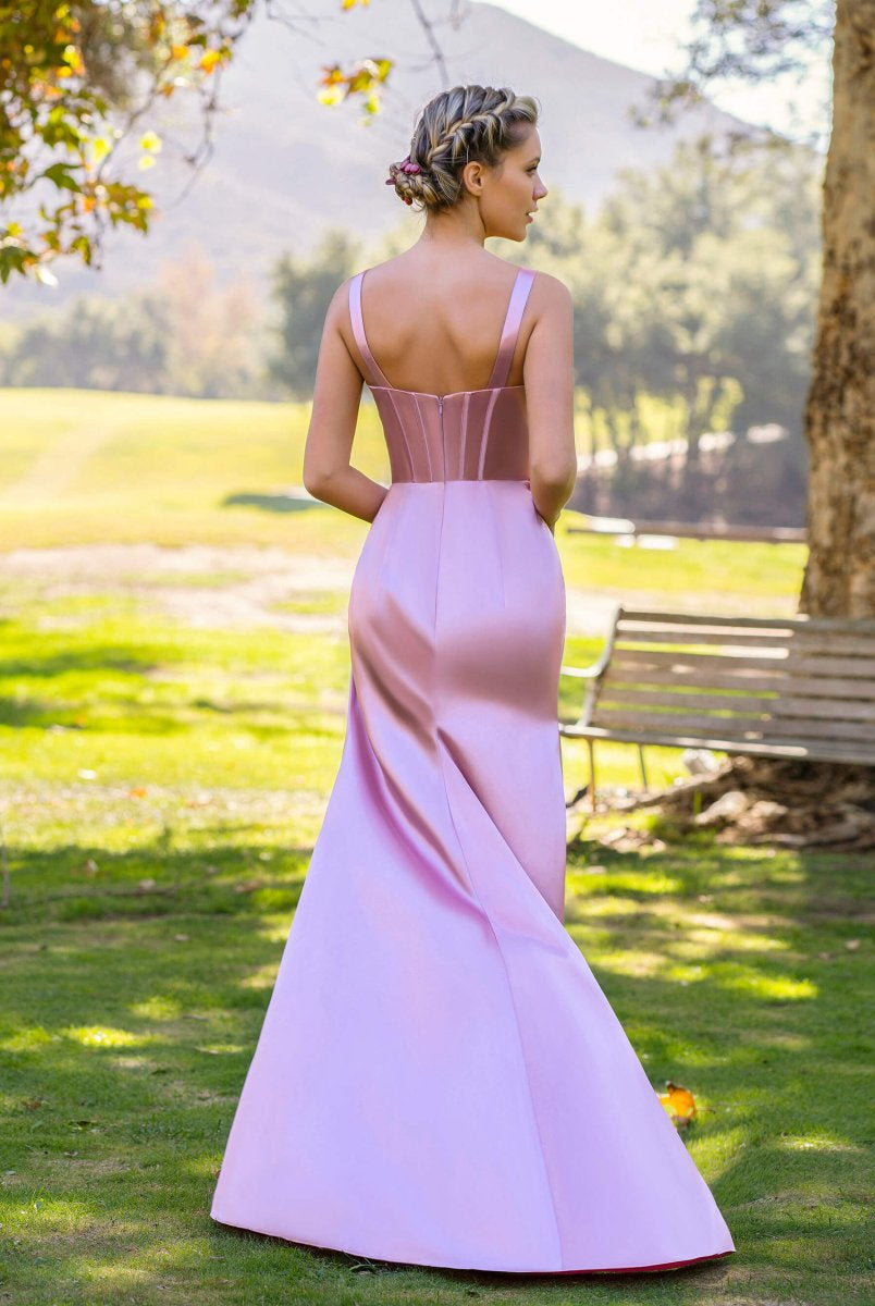 Sheath Pink V-neck Satin Floor Length Prom Dress