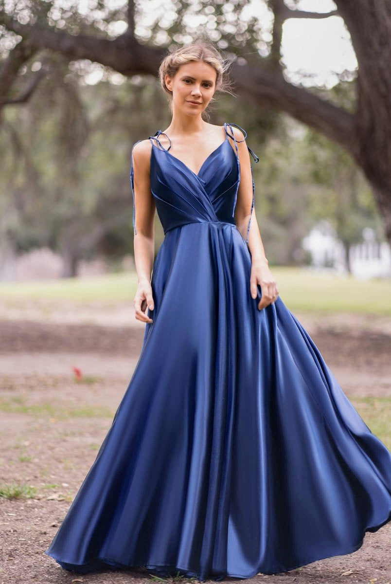 Wrap Satin A-Line Floor Length Evening Dress