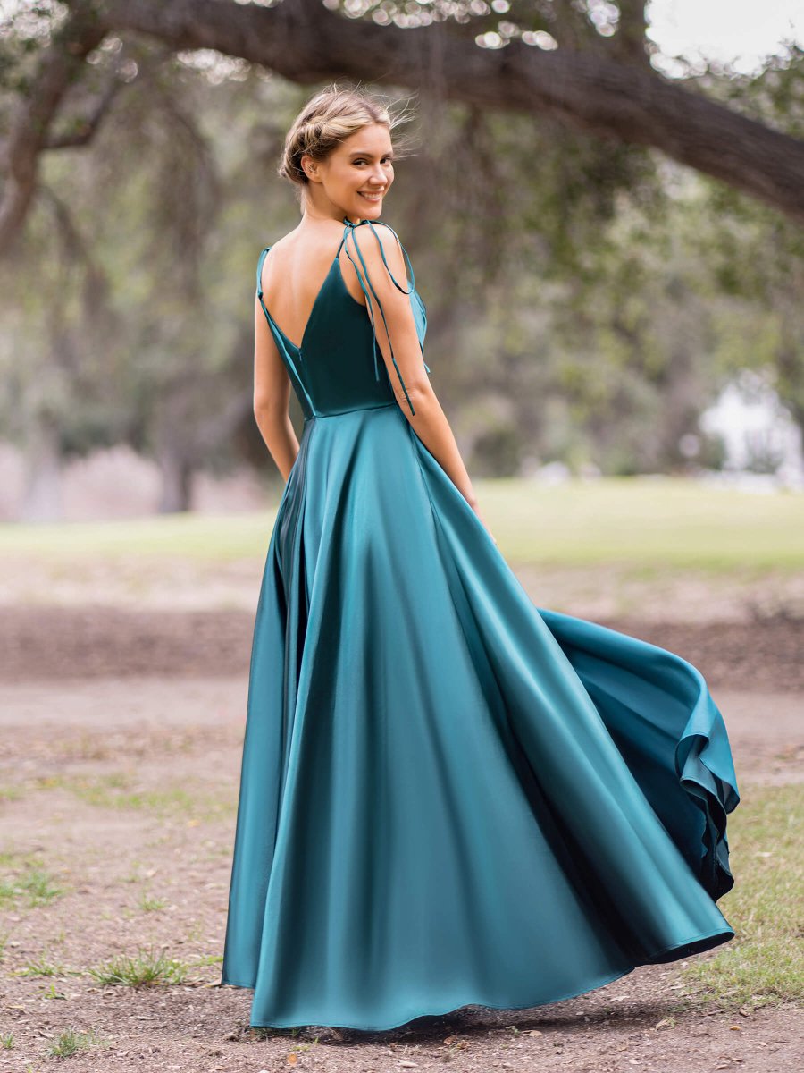 Wrap Satin A-Line Floor Length Evening Dress